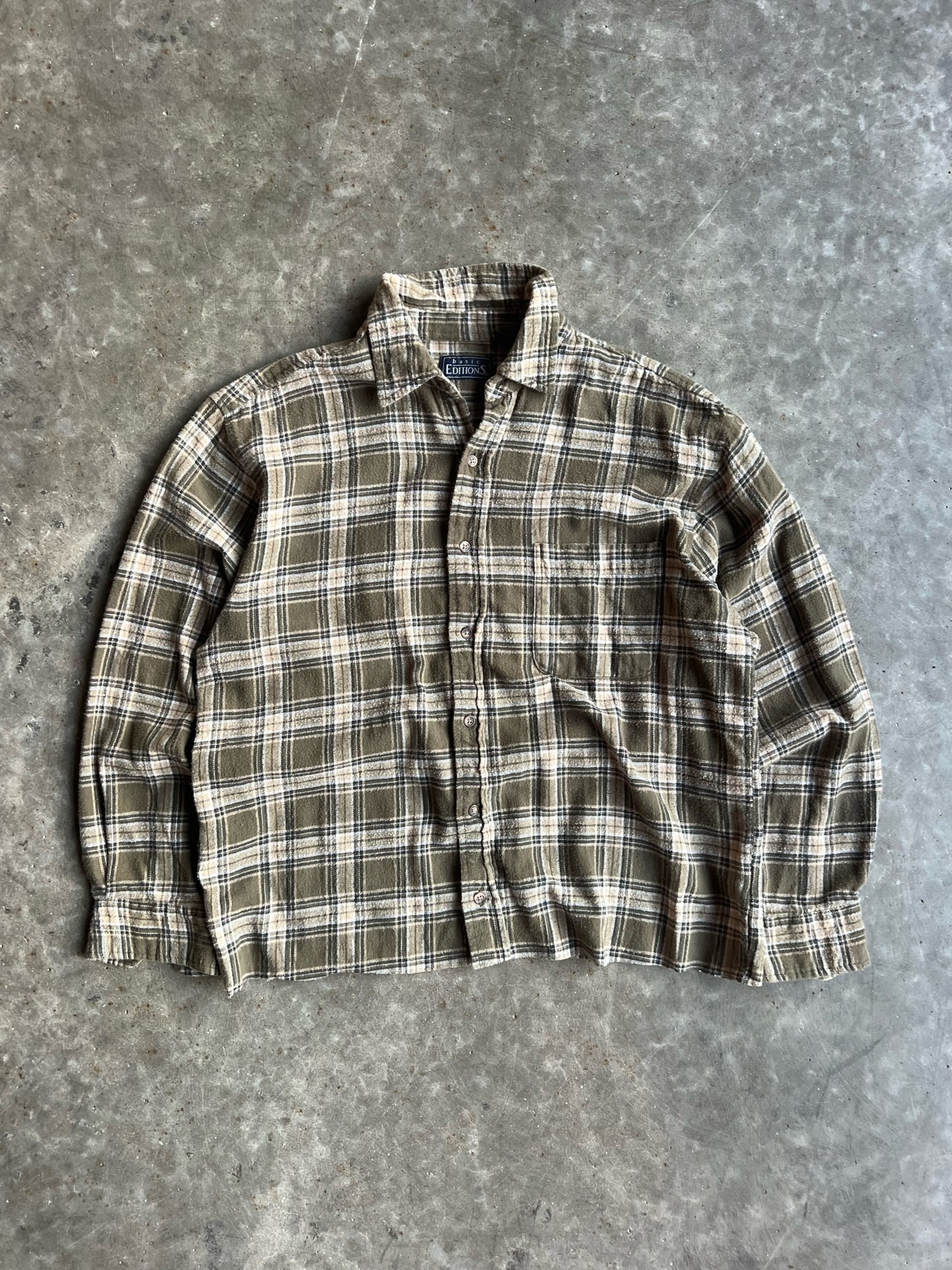 Vintage Olive Green Cropped Flannel - M