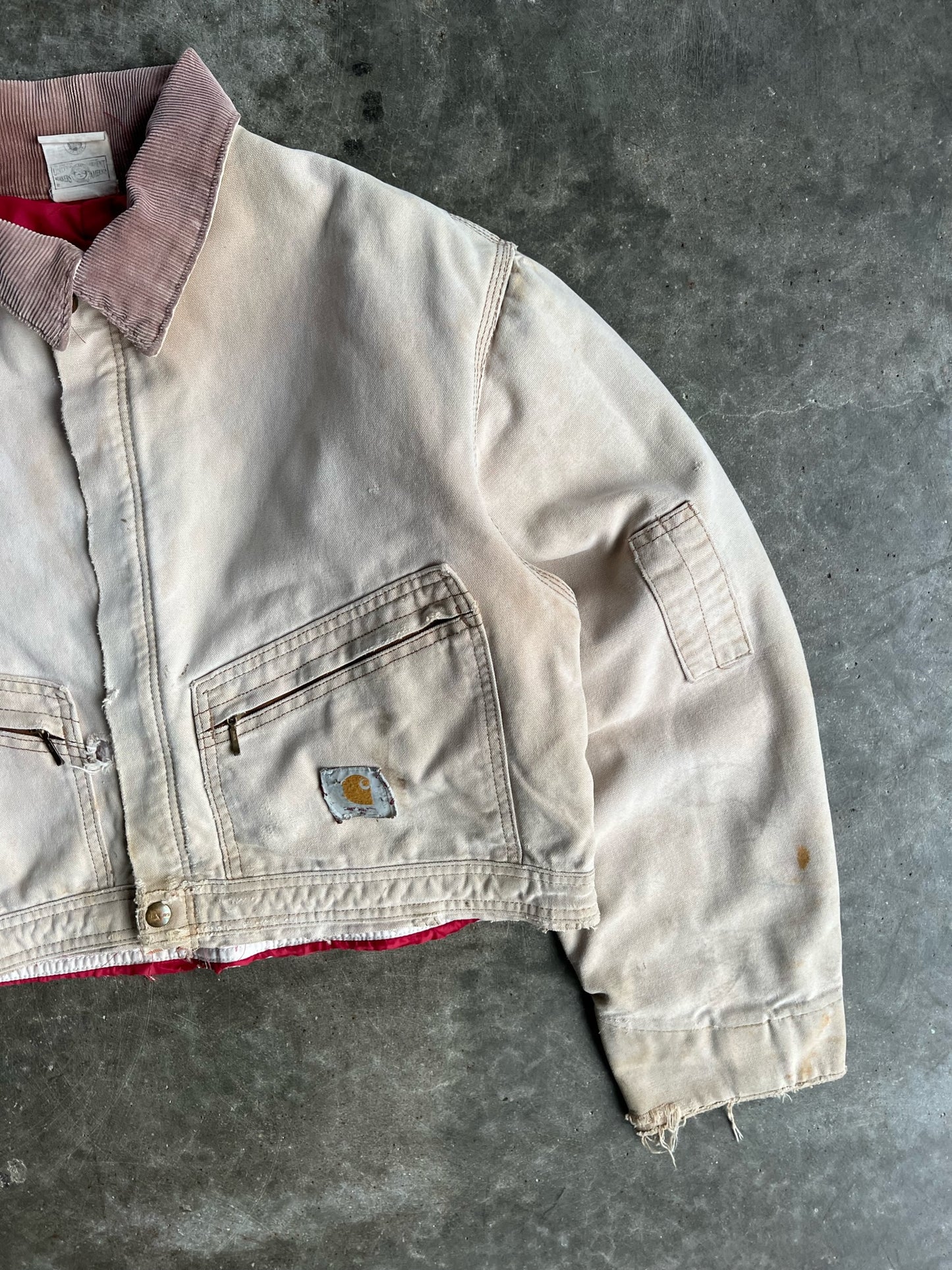 Vintage Cream Cropped Carhartt Jacket - M