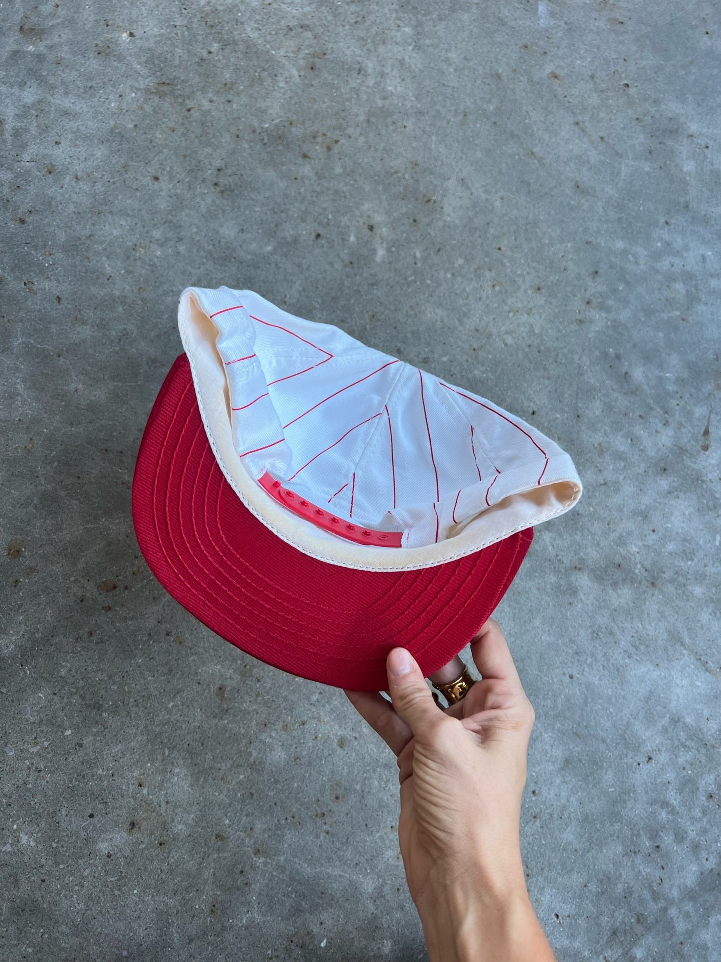 Vintage Red Striped Jeep Snapback Hat