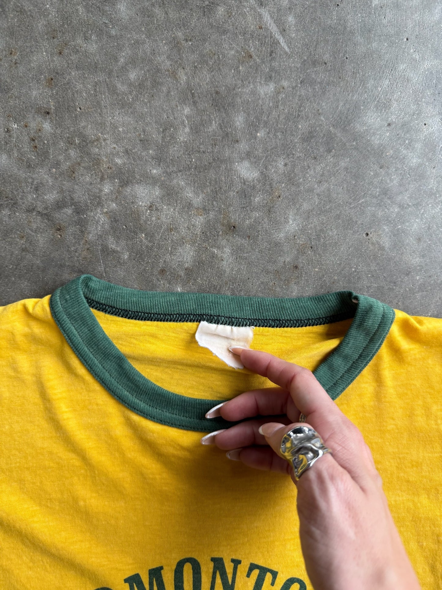 True Vintage Single Stitch Yellow Edmonton Football Graphic Faded Tee - L