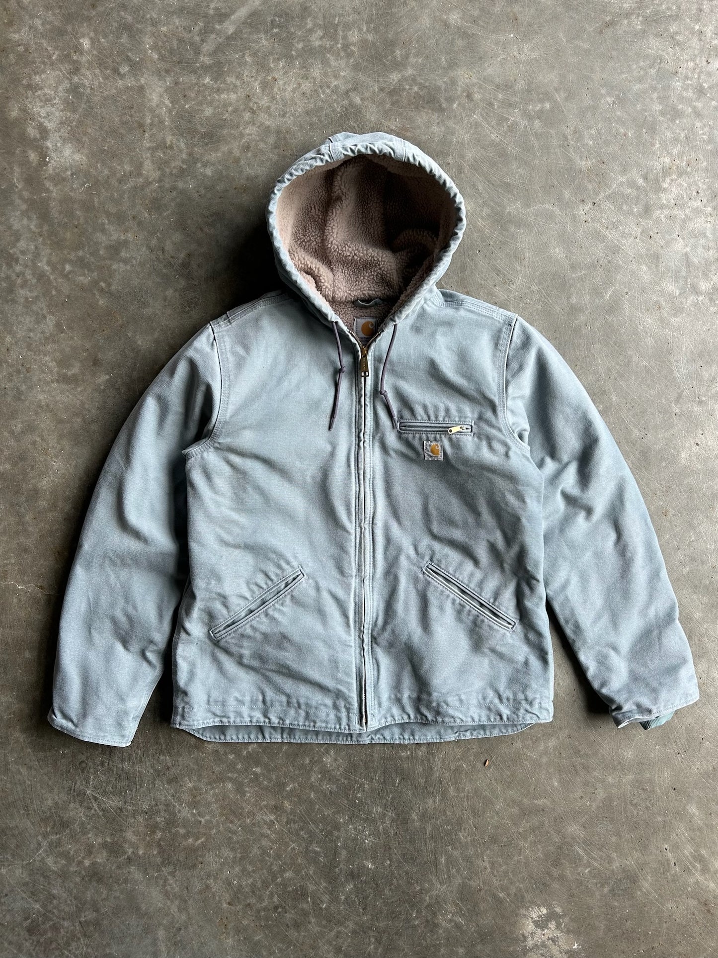 Dusty Blue Fleece Lined Hooded Carhartt Jacket - M