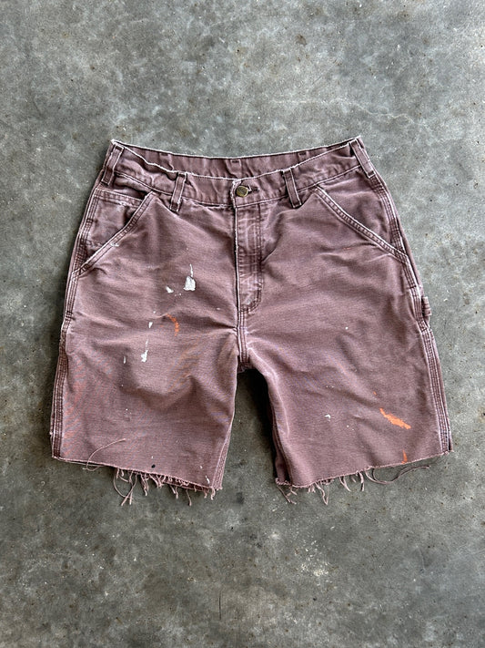Vintage Faded Maroon Carhartt Distressed Carpenter Shorts - 32