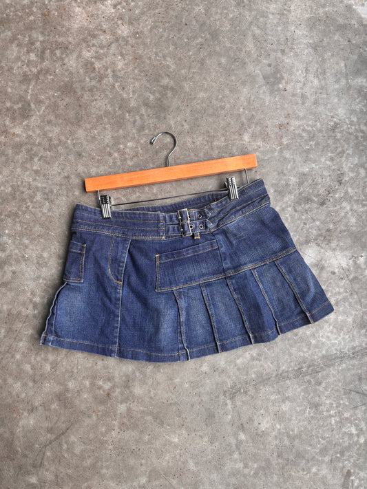Vintage Denim Pleated Mini Skirt - XS