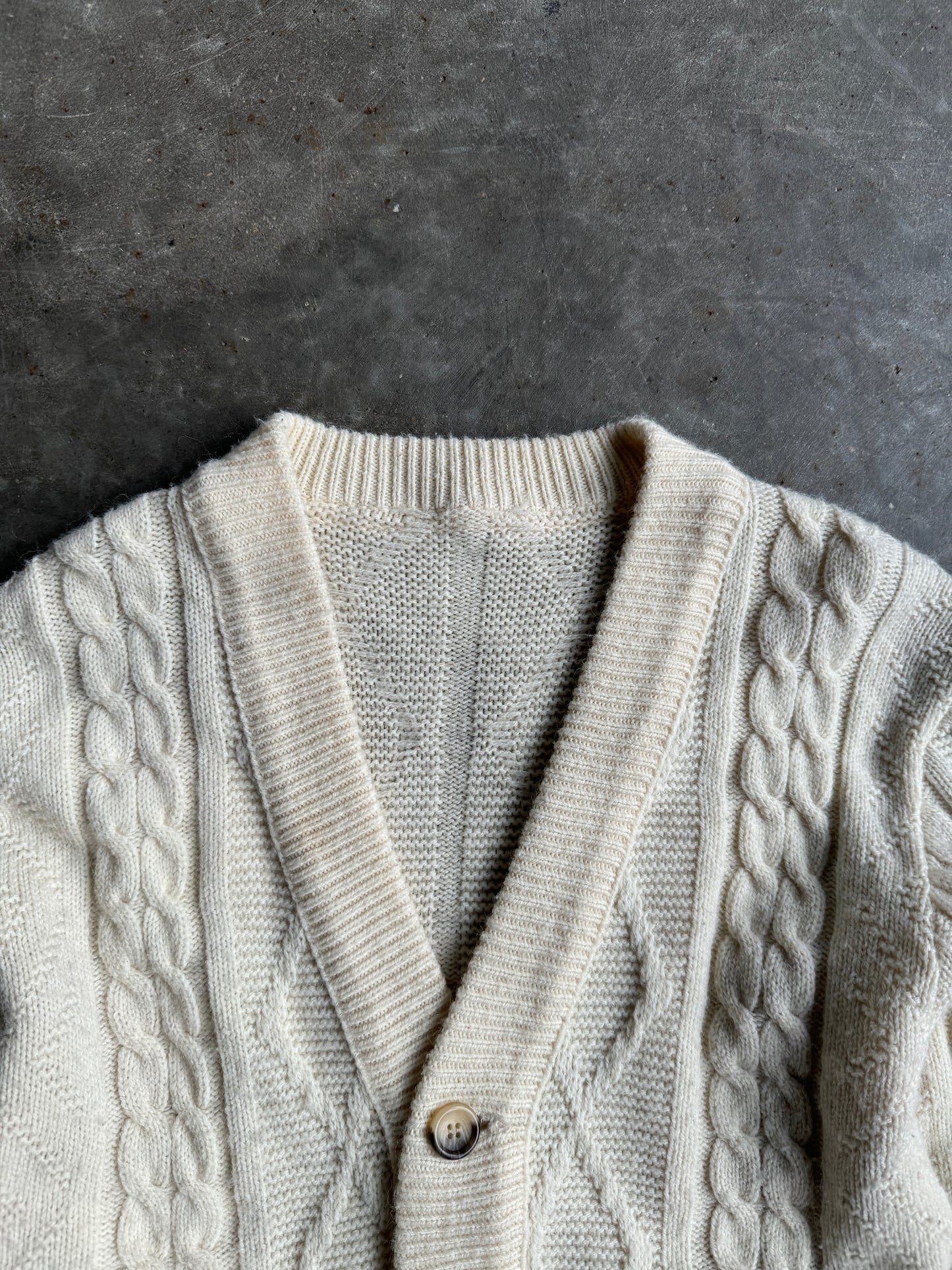 Vintage Cream Knit Button Down Cardigan - L