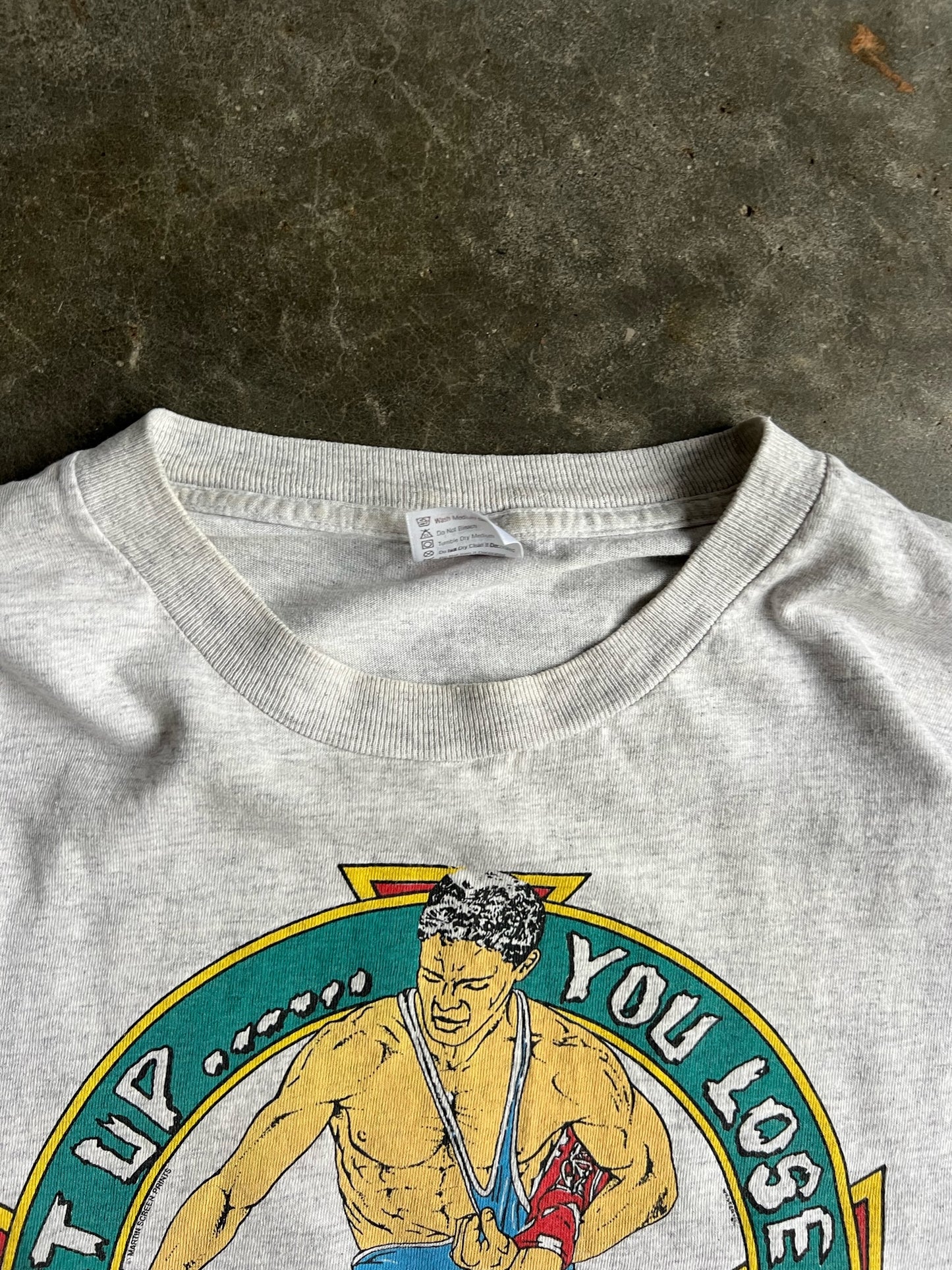 Vintage Grey Let Up You Lose Wrestling Shirt - L