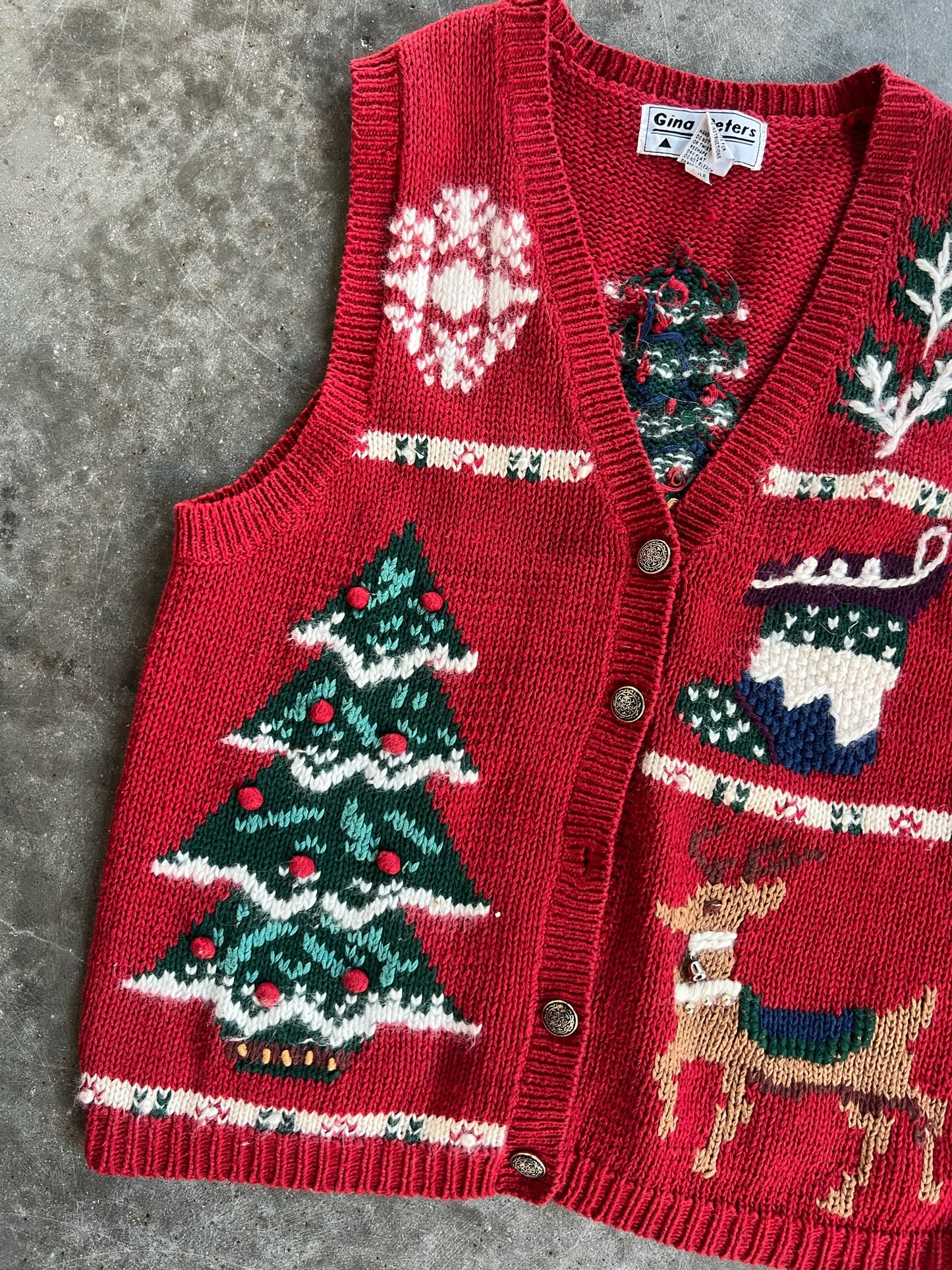 Vintage Red Christmas Sweater Vest - S