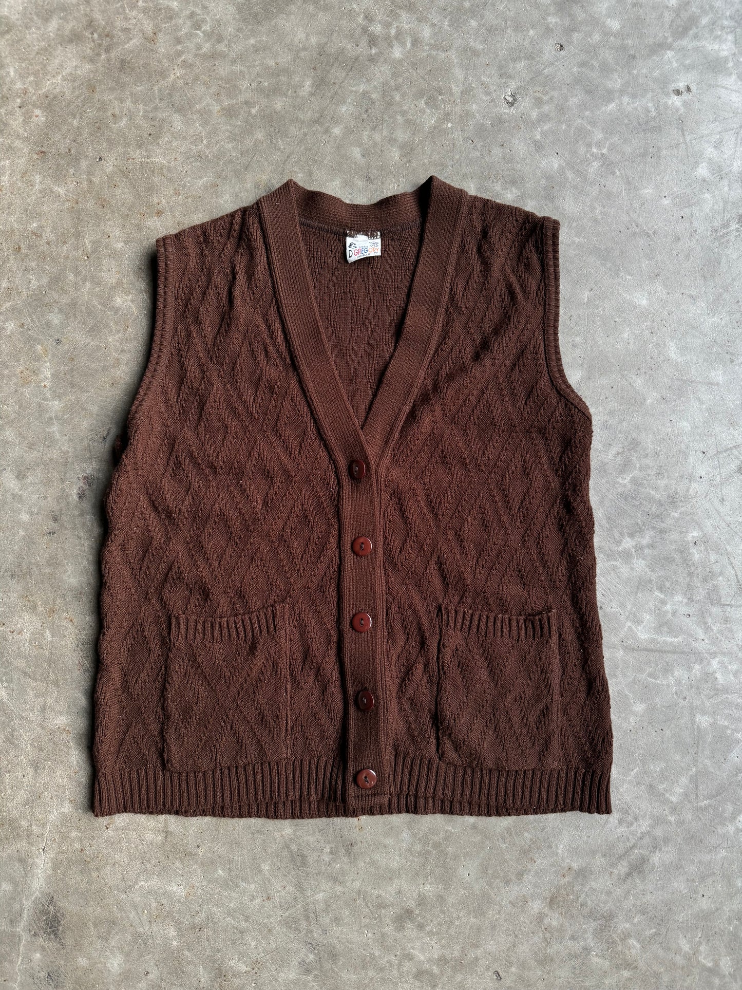 Vintage Brown Button Down Sweater Vest - L