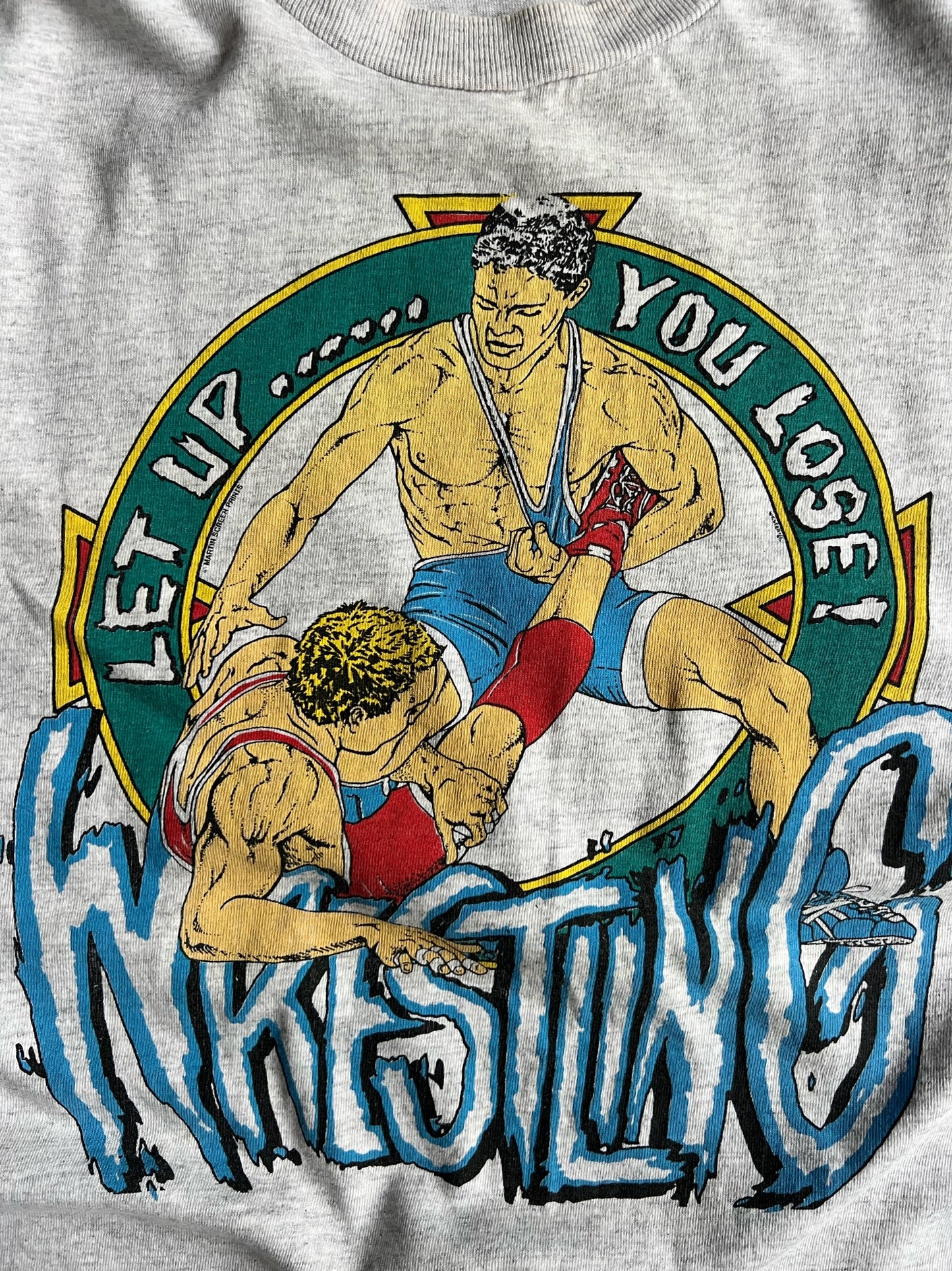 Vintage Grey Let Up You Lose Wrestling Shirt - L