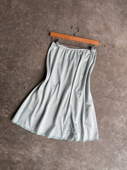 Vintage Dusty Blue Silk Slip Skirt - M