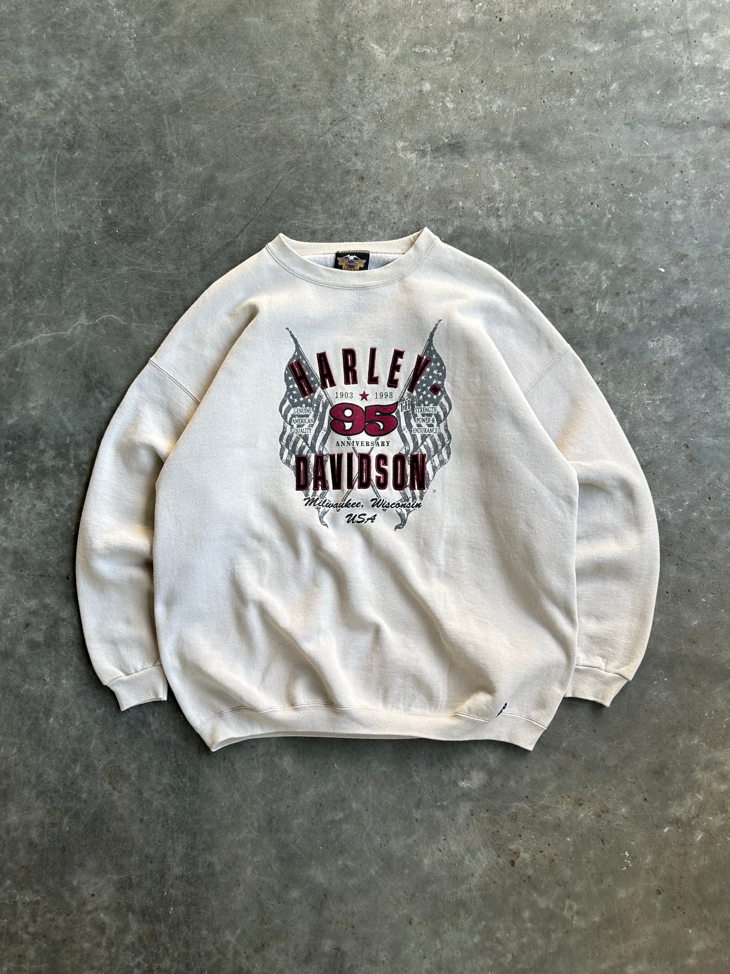 Vintage Off-White Harley Davidson Crew - L