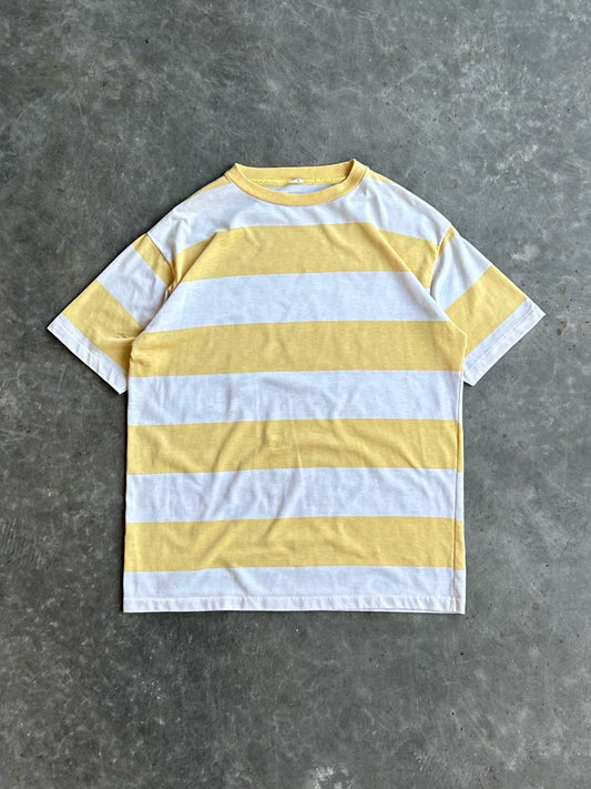 Vintage Faded Yellow Distressed Striped Tee - XL