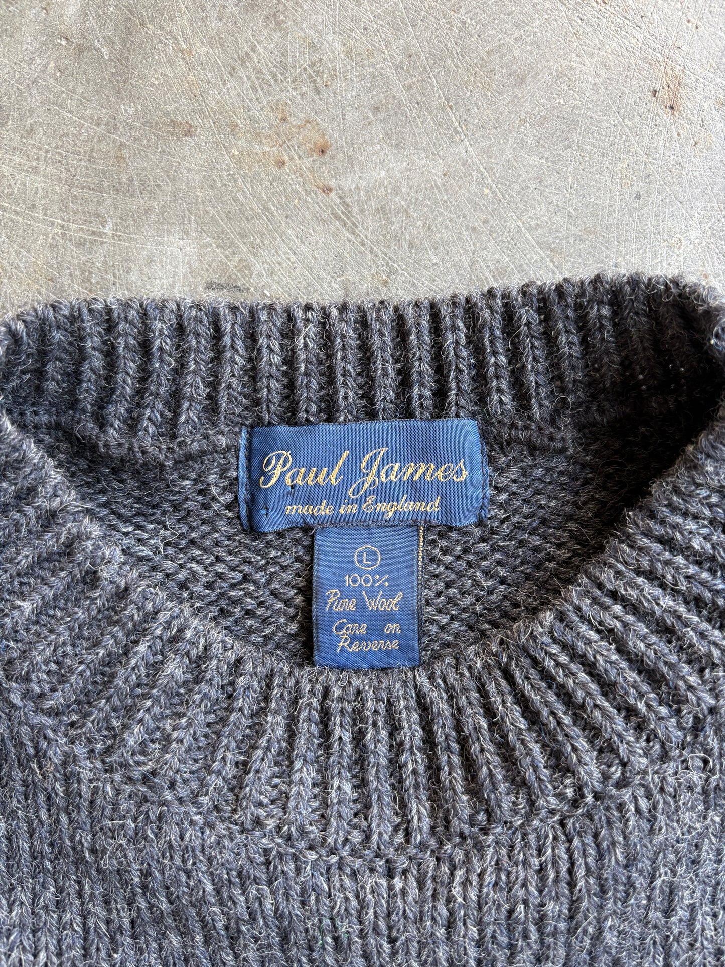 Vintage Charcoal Grey Stripe Paul James Knit Sweater - L