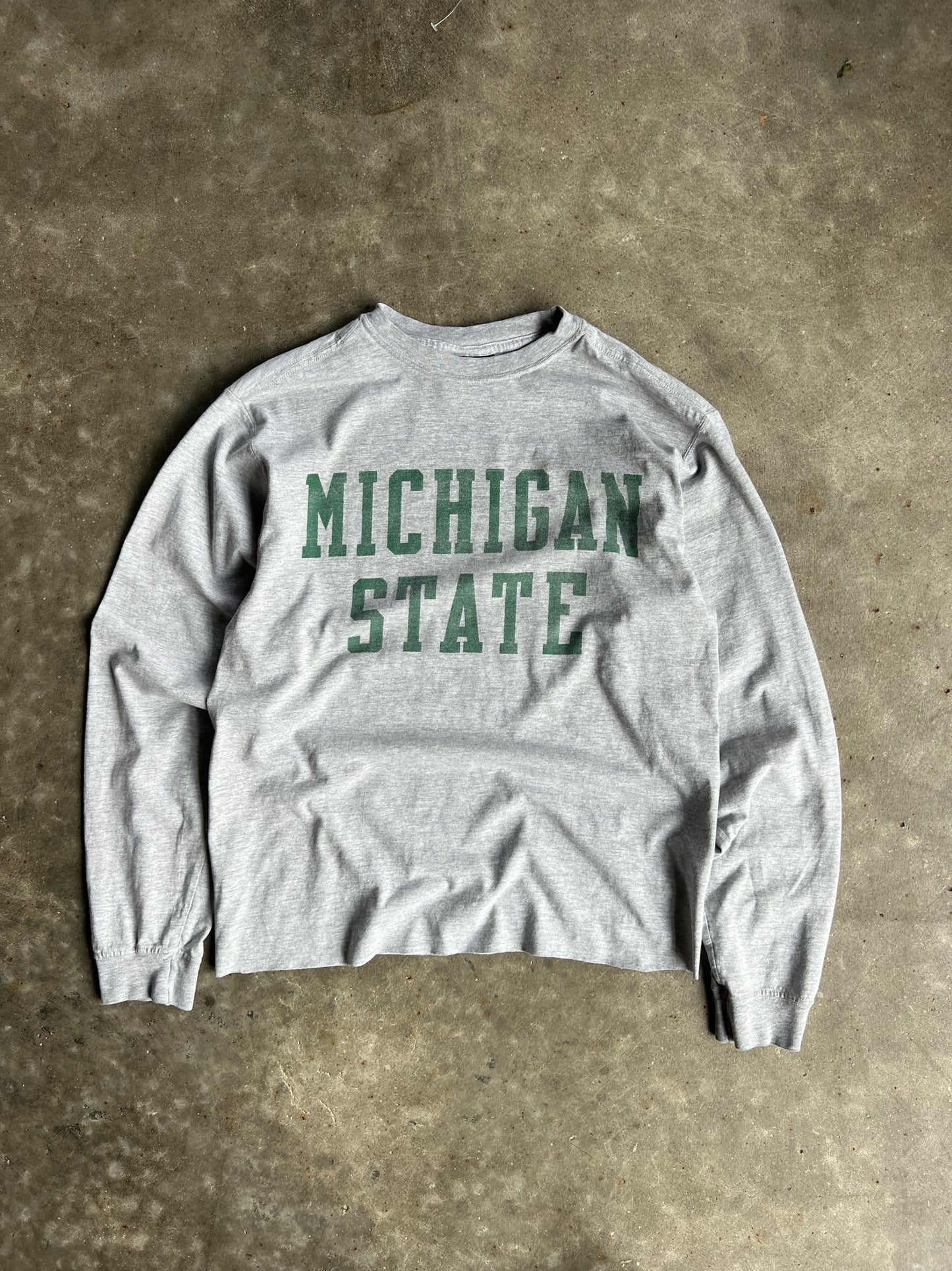 Vintage Faded Grey Cropped Michigan State Long Sleeve Shirt - S