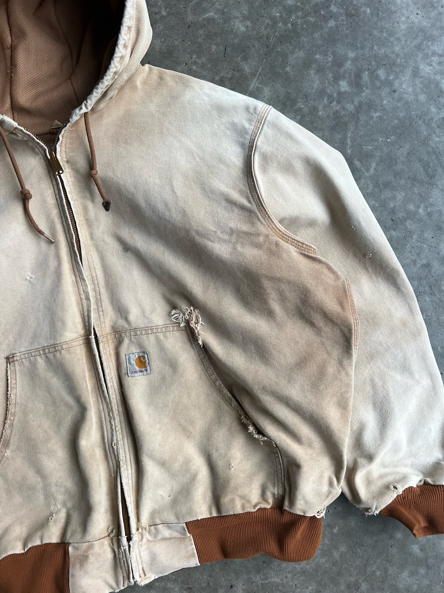 Vintage Faded Tan Distressed Hooded Carhartt Jacket - XL