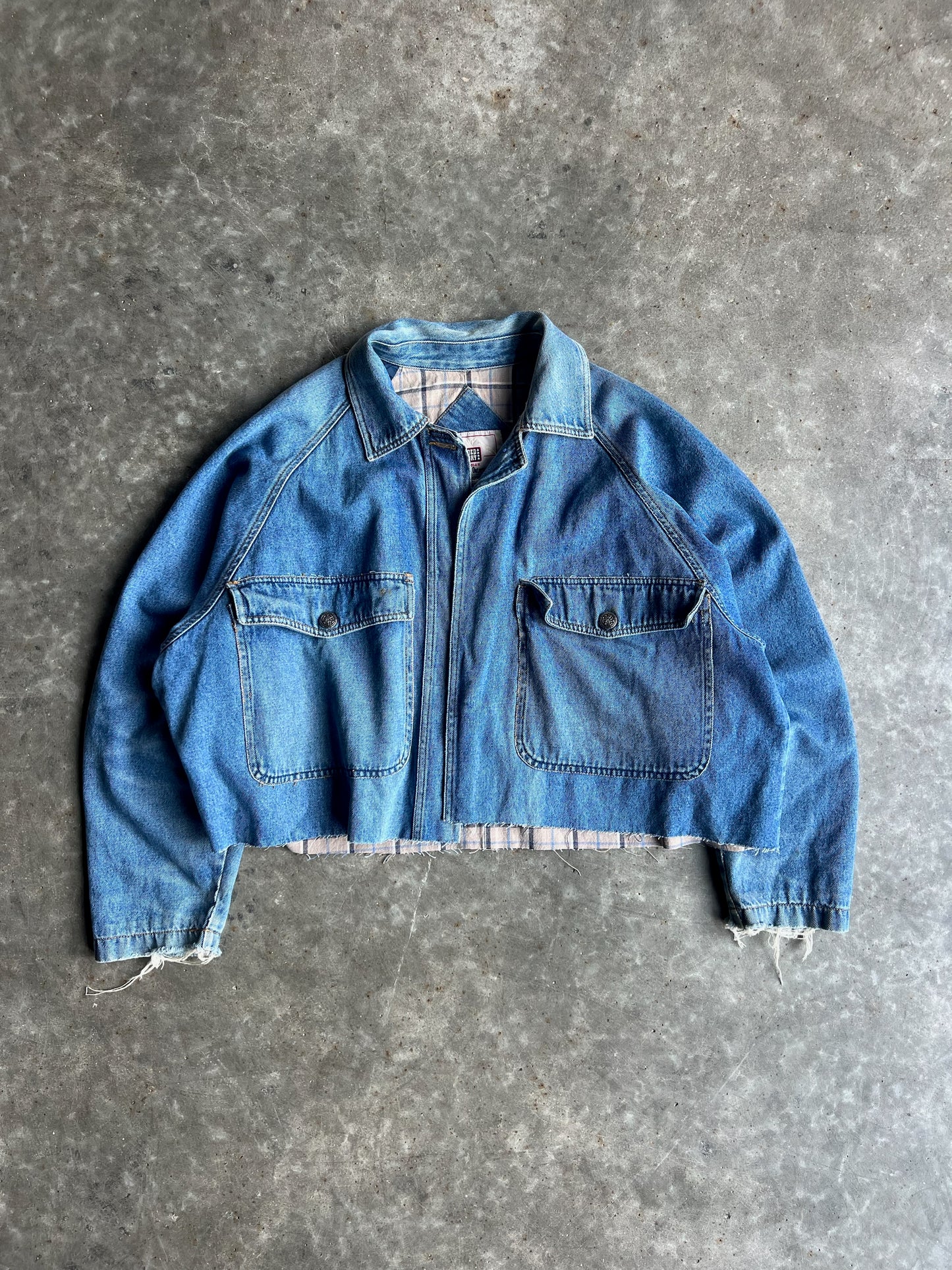 Vintage Flannel Lined Faded Glory Cropped Denim Jacket - XL