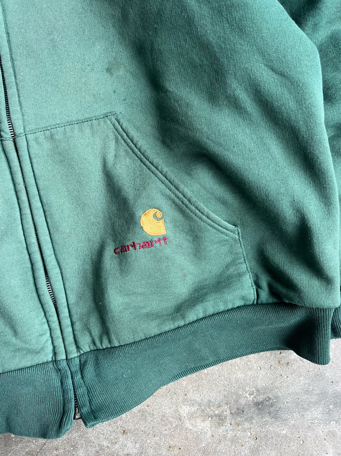 Vintage Green Thermal Lined Yankees Carhartt Zip Up Hoodie - XL