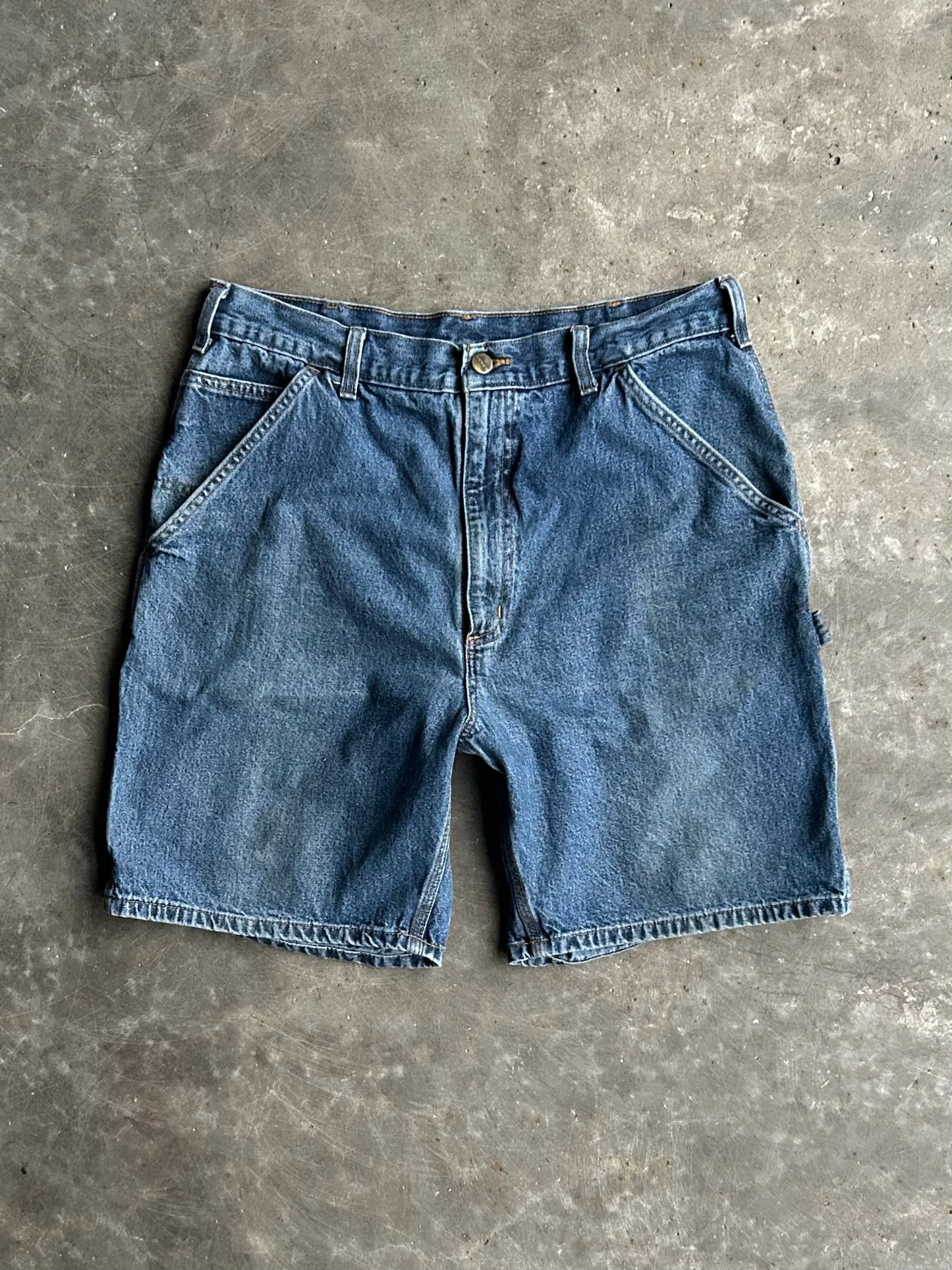 Vintage Faded Dark Denim Carhartt Carpenter Shorts - 34