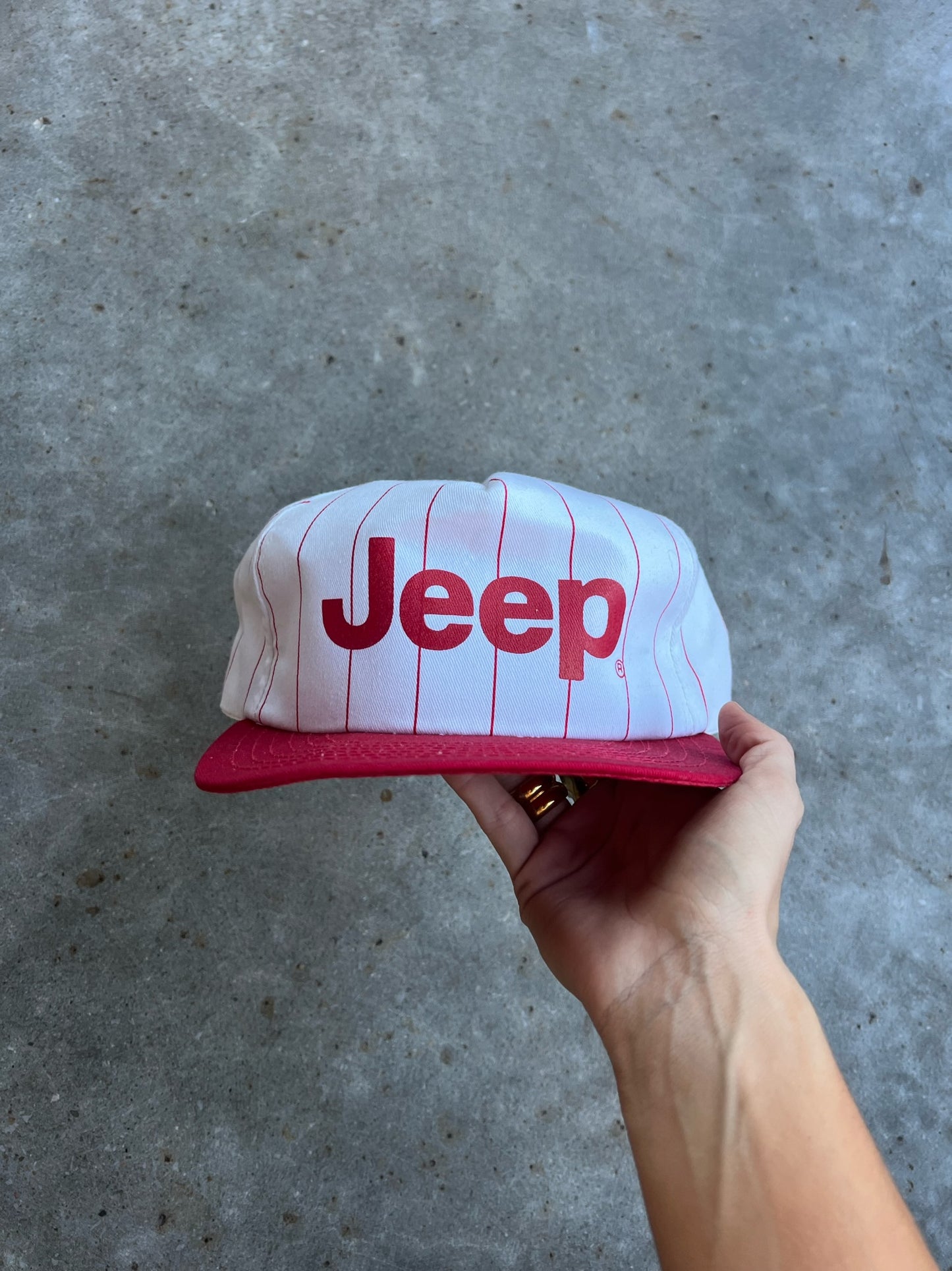 Vintage Red Striped Jeep Snapback Hat