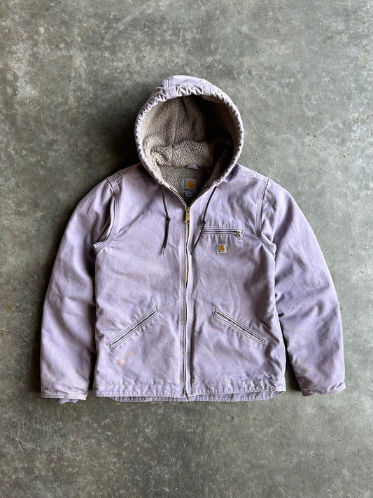 Light Purple Sherpa Lined Hooded Carhartt Jacket - S