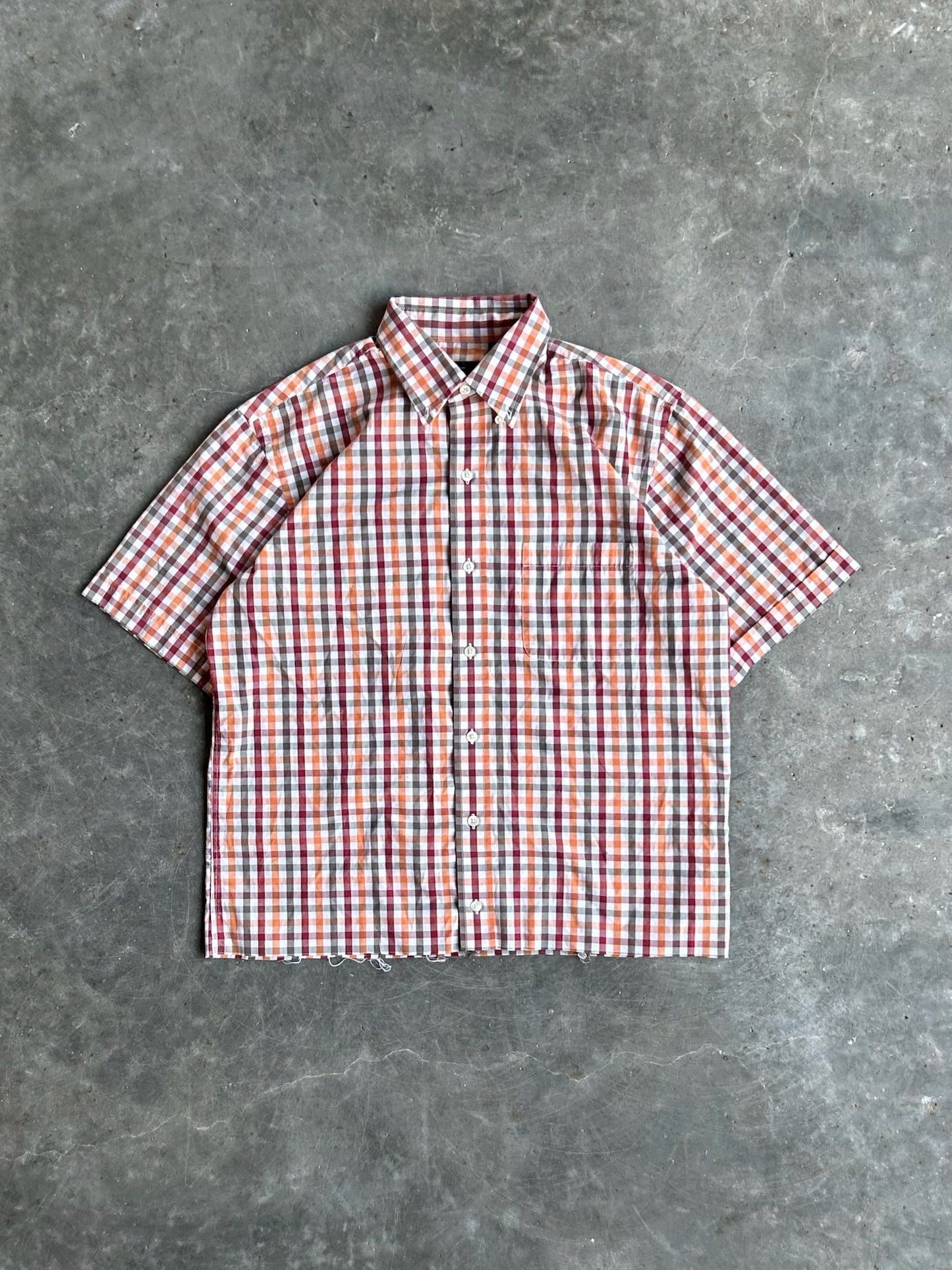 Orange Plaid Arrow Cropped Button-Up Shirt - M