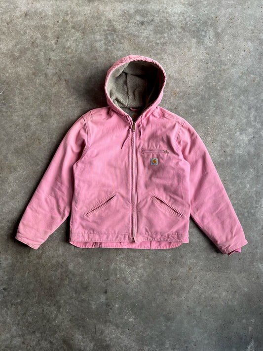 Baby Pink Sherpa Lined Hooded Carhartt Jacket - M