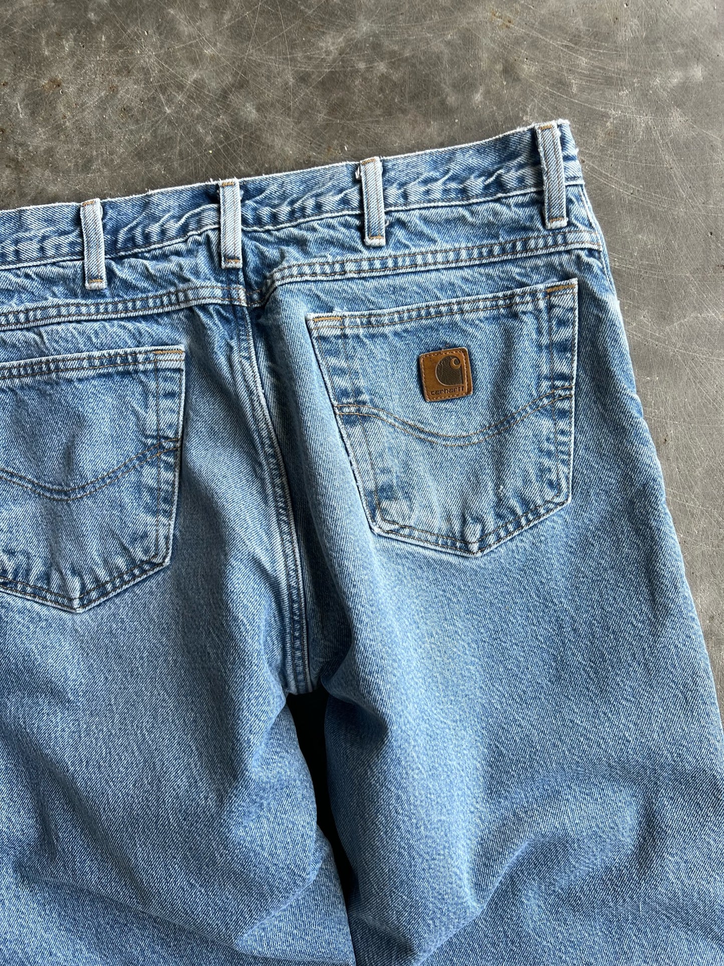 Vintage Light Wash Distressed Flannel Lined Carhartt Pants - 34