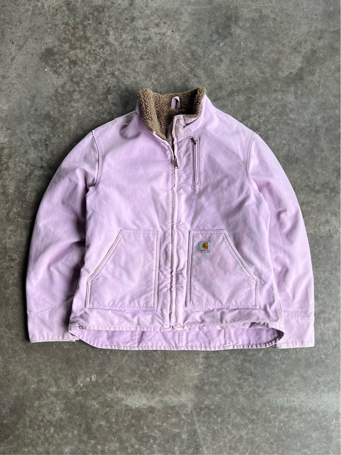 Vintage Baby Pink Sherpa Lined Carhartt Jacket - L