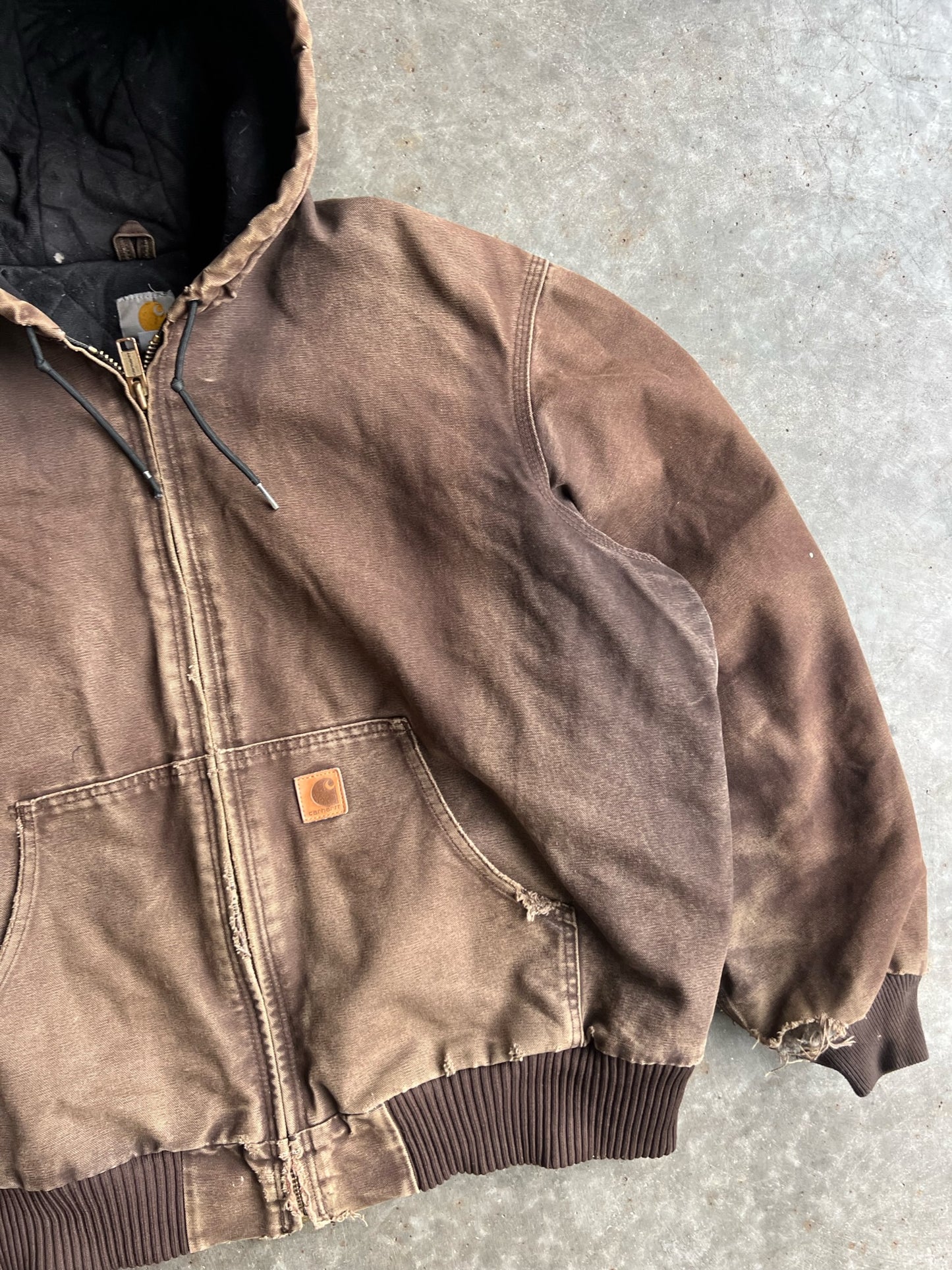 Vintage Faded Distressed Brown Hooded Carhartt Jacket - XL