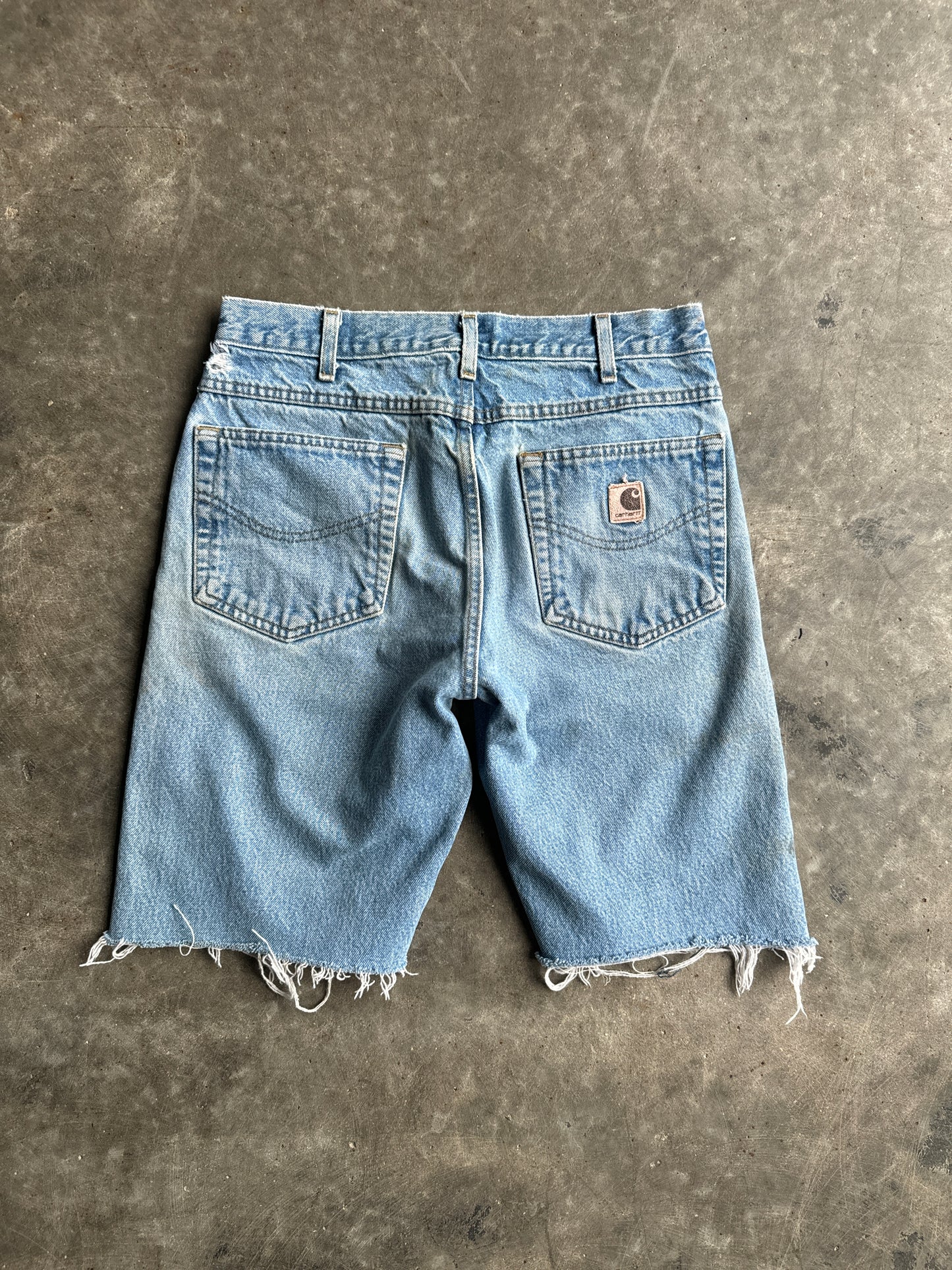 Vintage Medium Wash Painted Distressed Carhartt Denim Shorts - 30