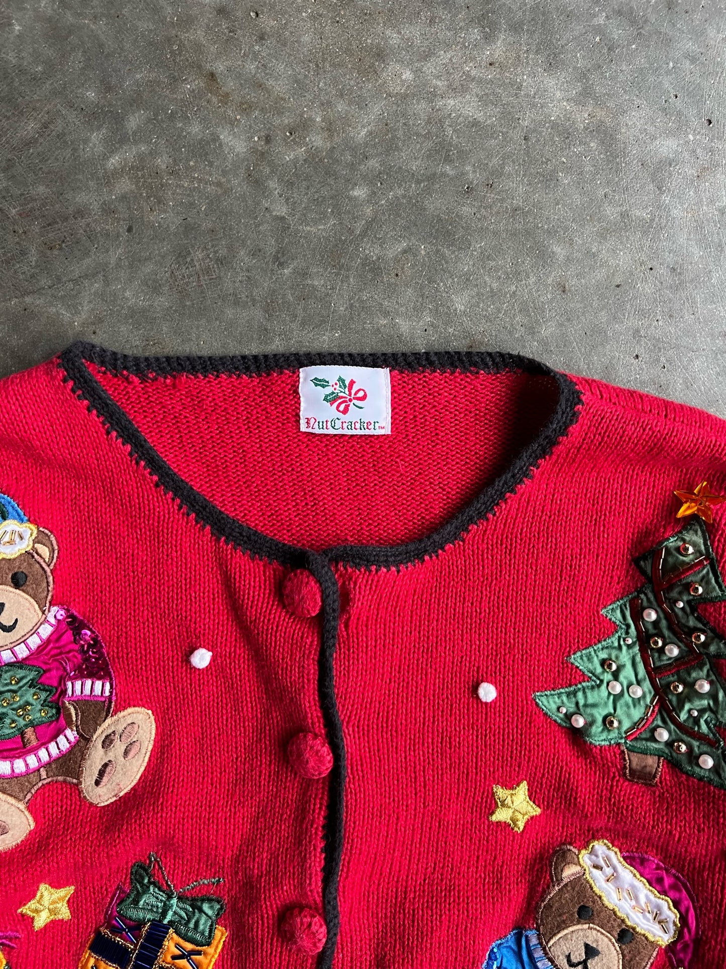 Vintage Red Embroidered Button Up Christmas Sweater - S