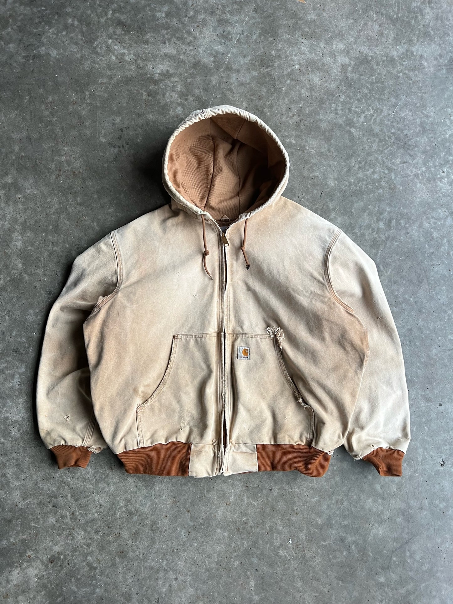 Vintage Faded Tan Distressed Hooded Carhartt Jacket - XL