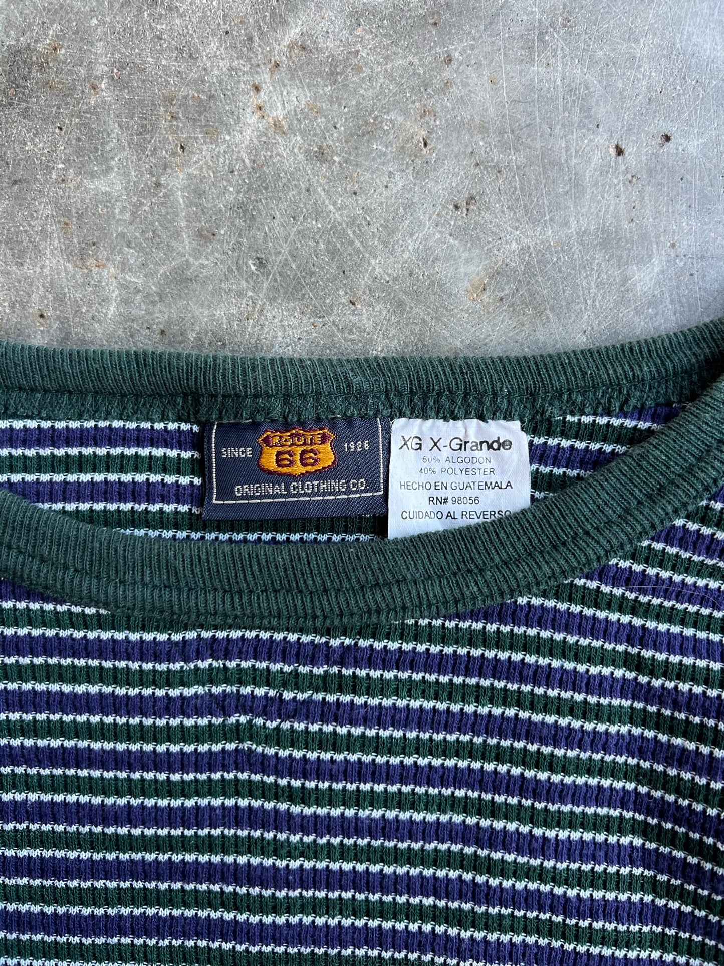 Vintage Blue & Green Striped Route 66 Thermal Long Sleeve - XL