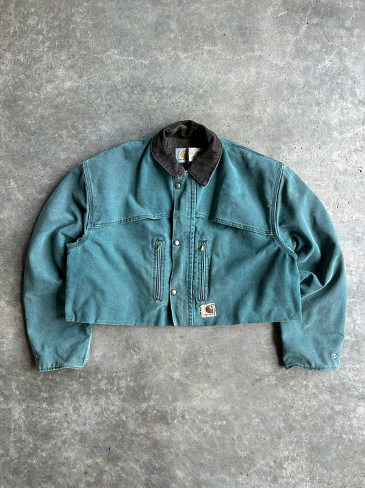 Vintage Green Flannel Lined Cropped Carhartt Jacket - L