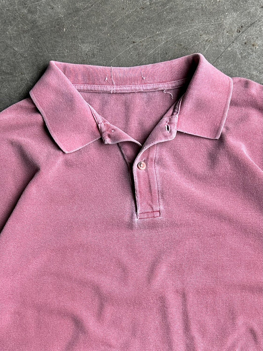 Vintage Faded Red Distressed Cropped Polo - M