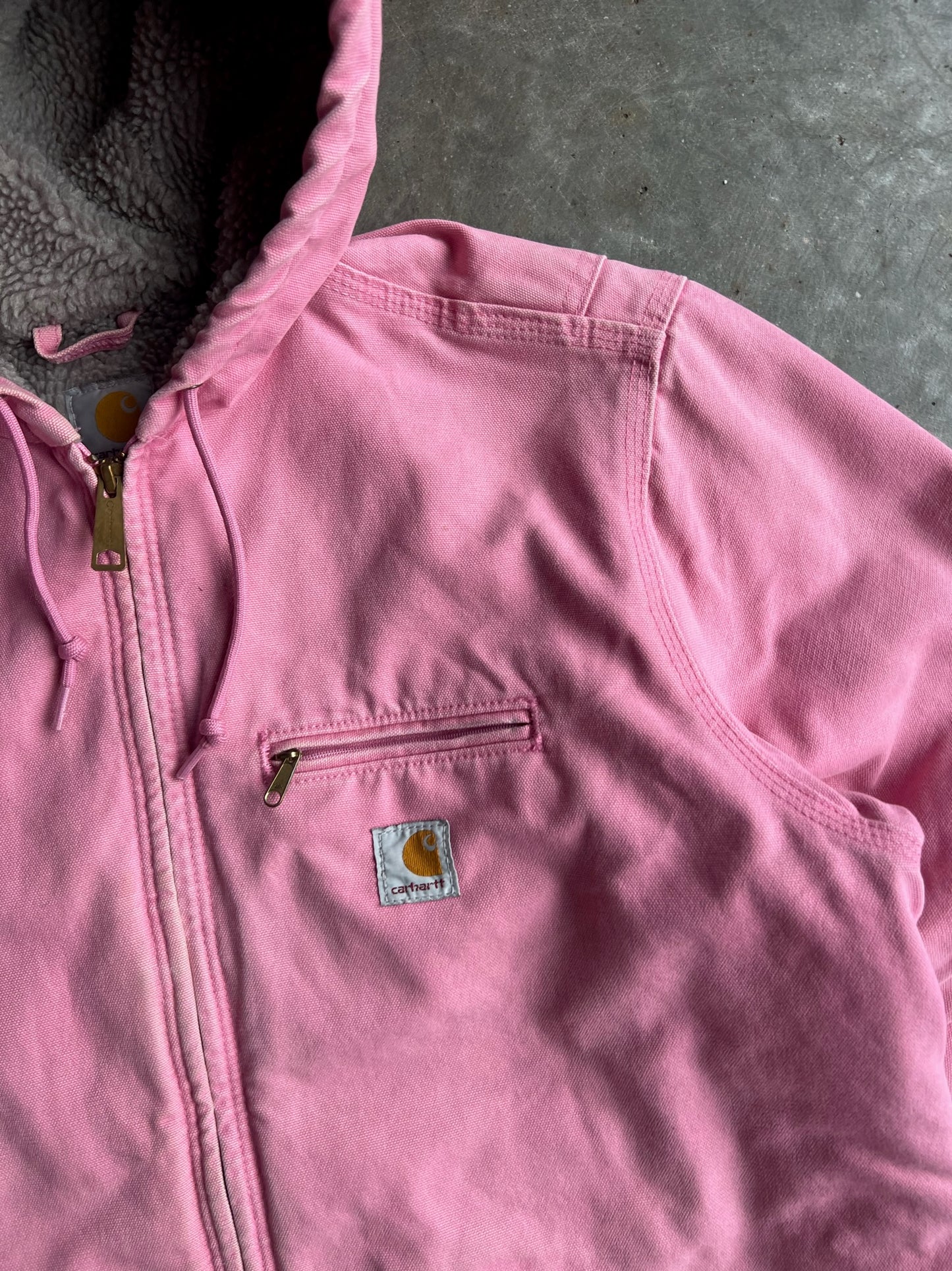 Vintage Baby Pink Hooded Carhartt Jacket - XL