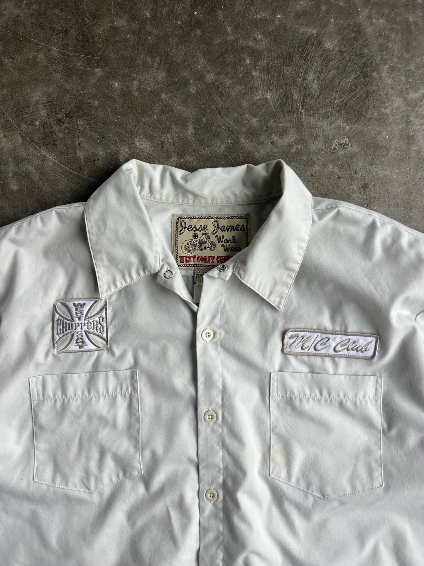 Vintage Cream Cropped West Coast Choppers Button Up Shirt - XL