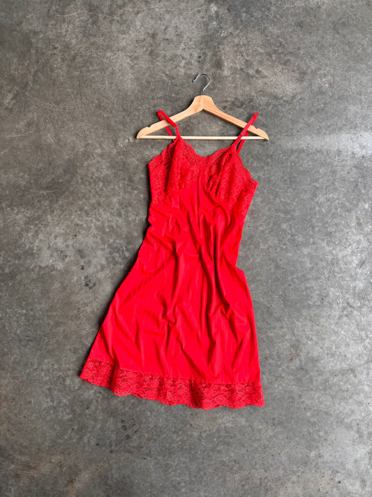 Vintage Red Silk Lace Mini Dress - S