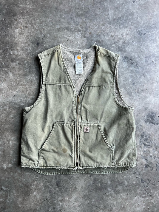 Vintage Olive Green Fleece Lined Carhartt Vest - XL