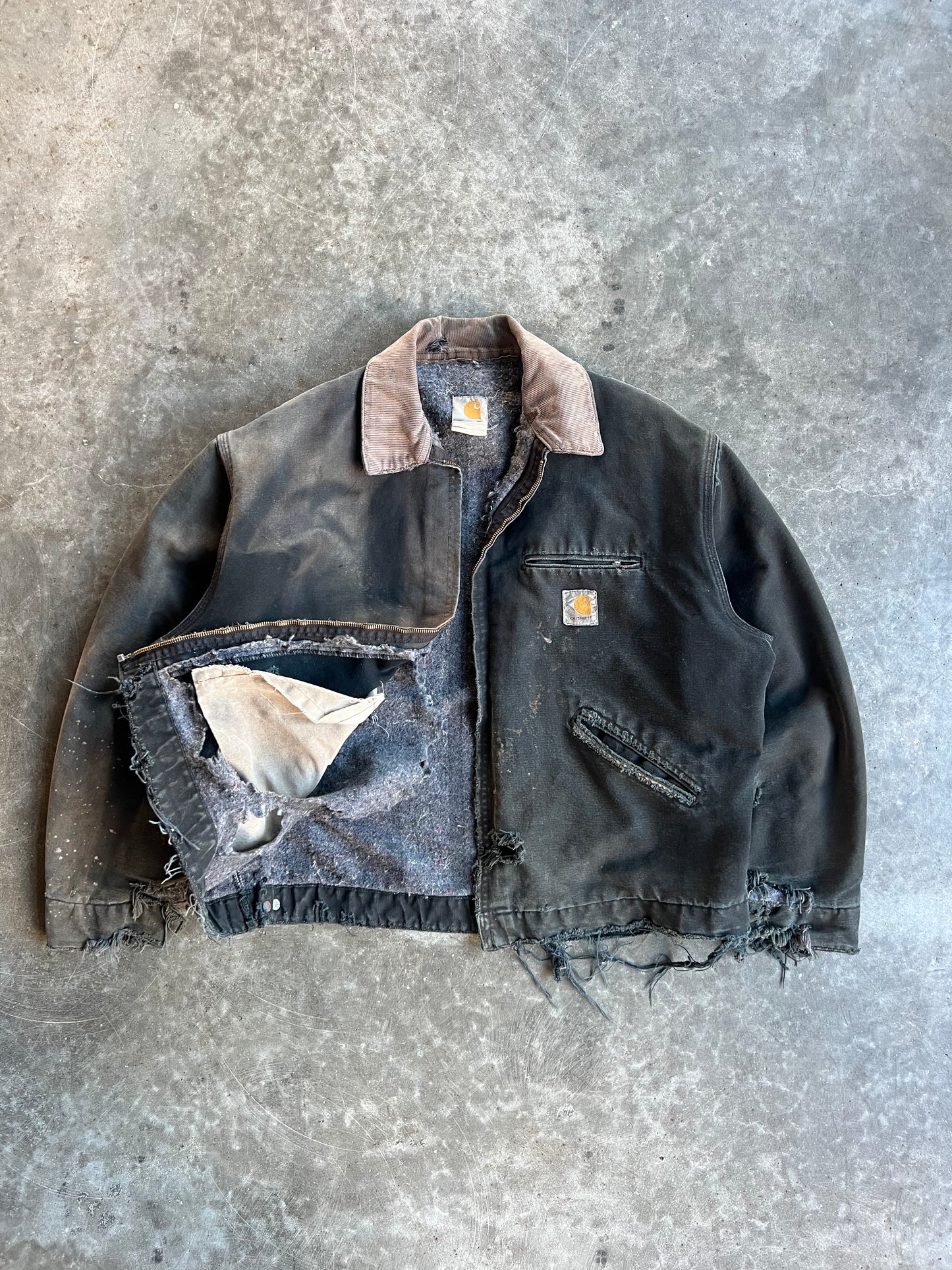 Vintage Faded Black Distressed Flannel Lined Carhartt Detroit Jacket - XL