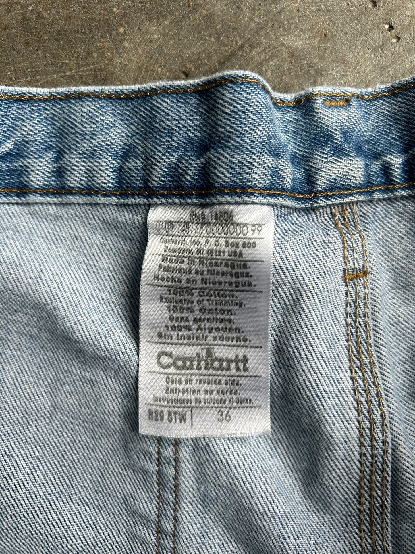 Vintage Light Faded Denim Distressed Carhartt Carpenter Shorts - 36