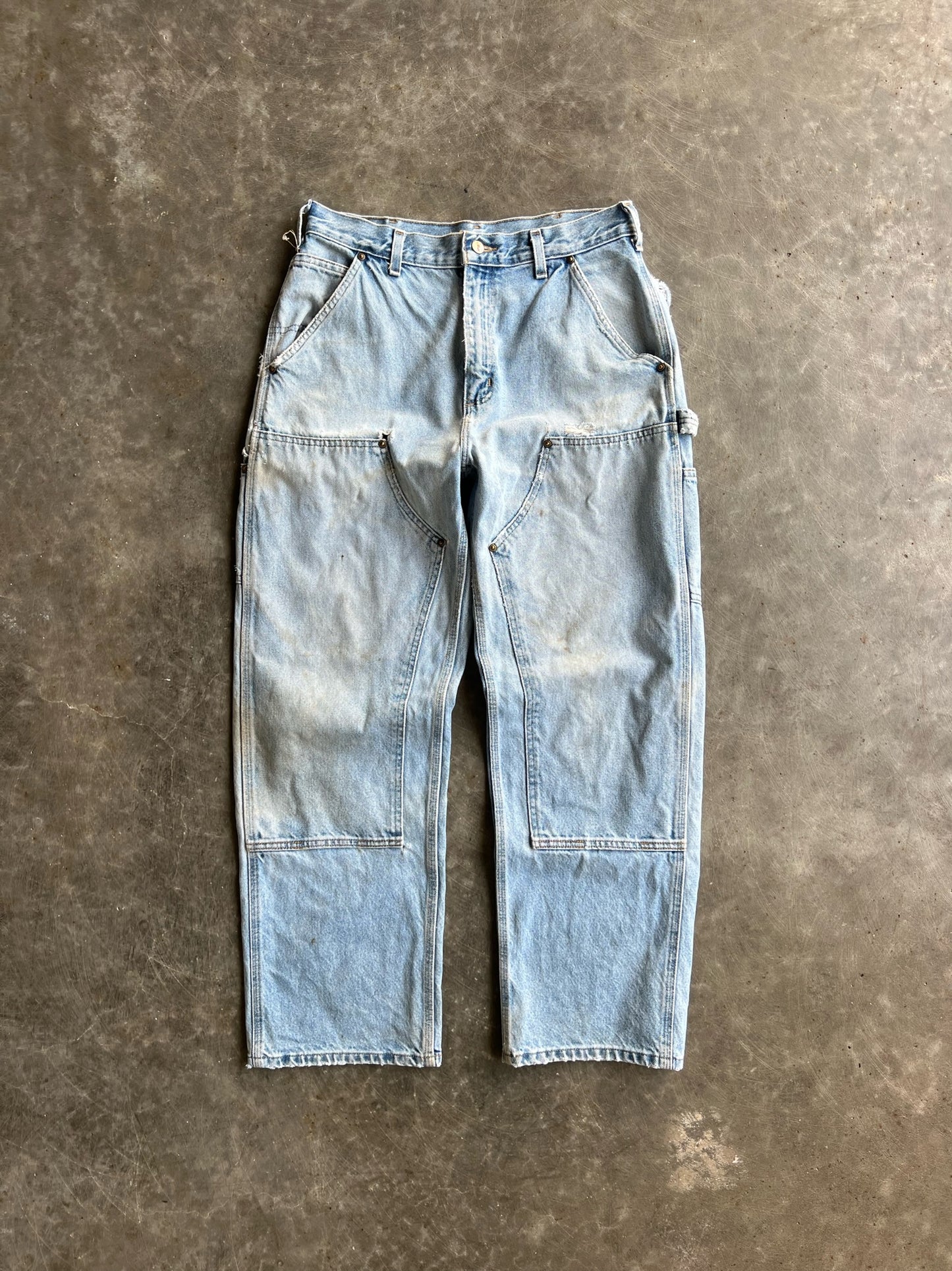 Vintage Distressed Light Wash Double Knee Carhartt Pants - 32