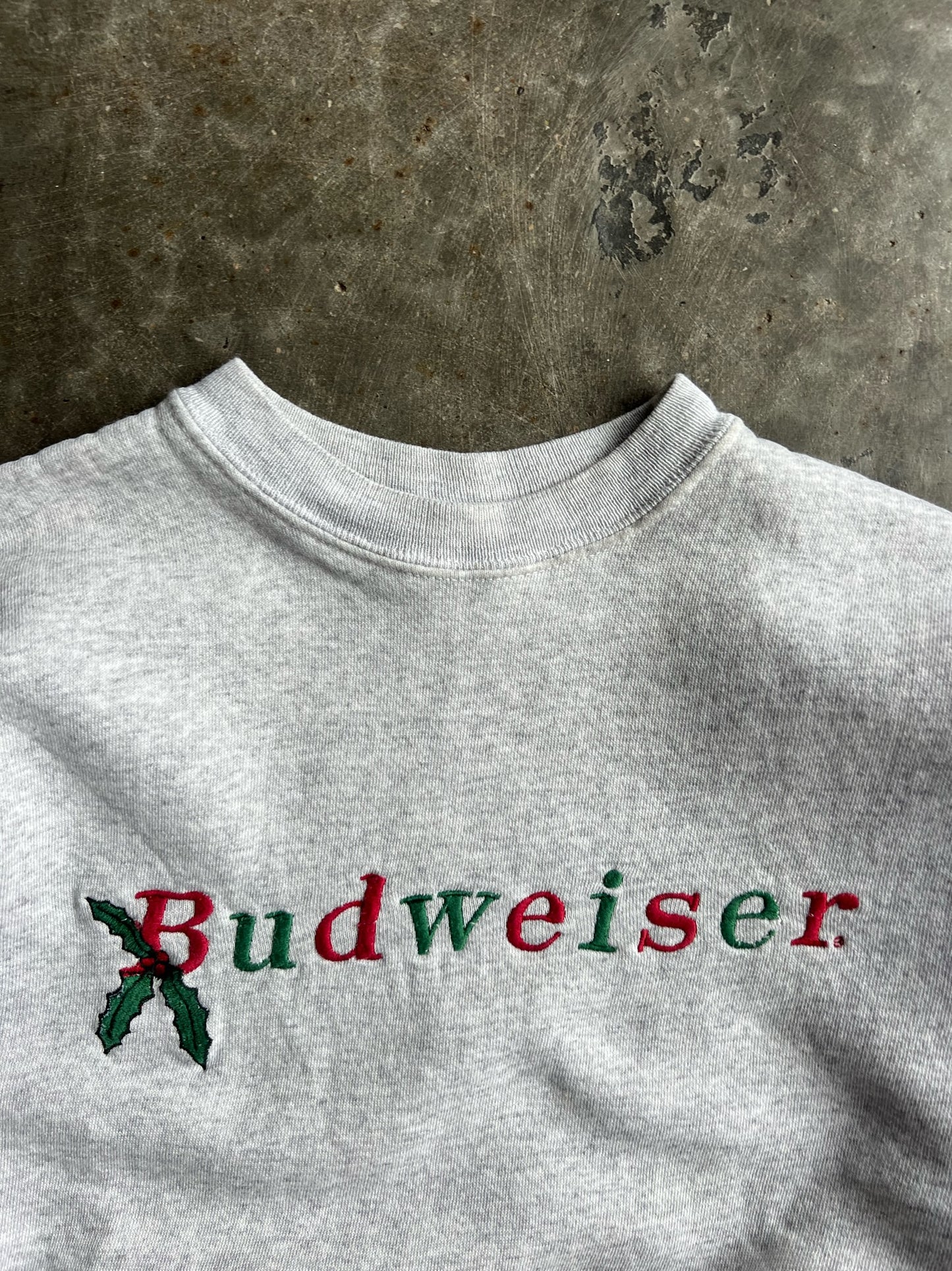 Vintage Grey Budweiser Christmas Crew - XL