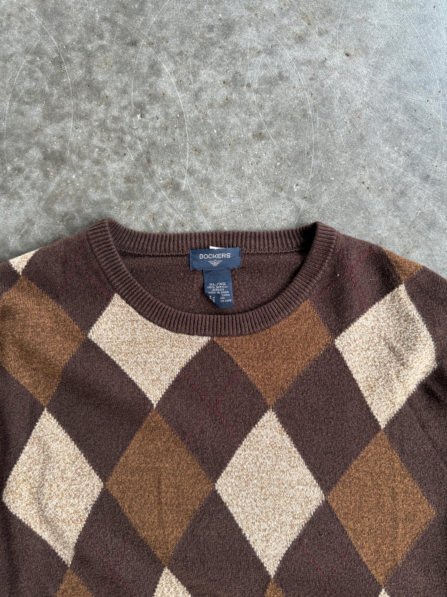 Dockers Argyle Brown Long Sleeve Sweater - XL