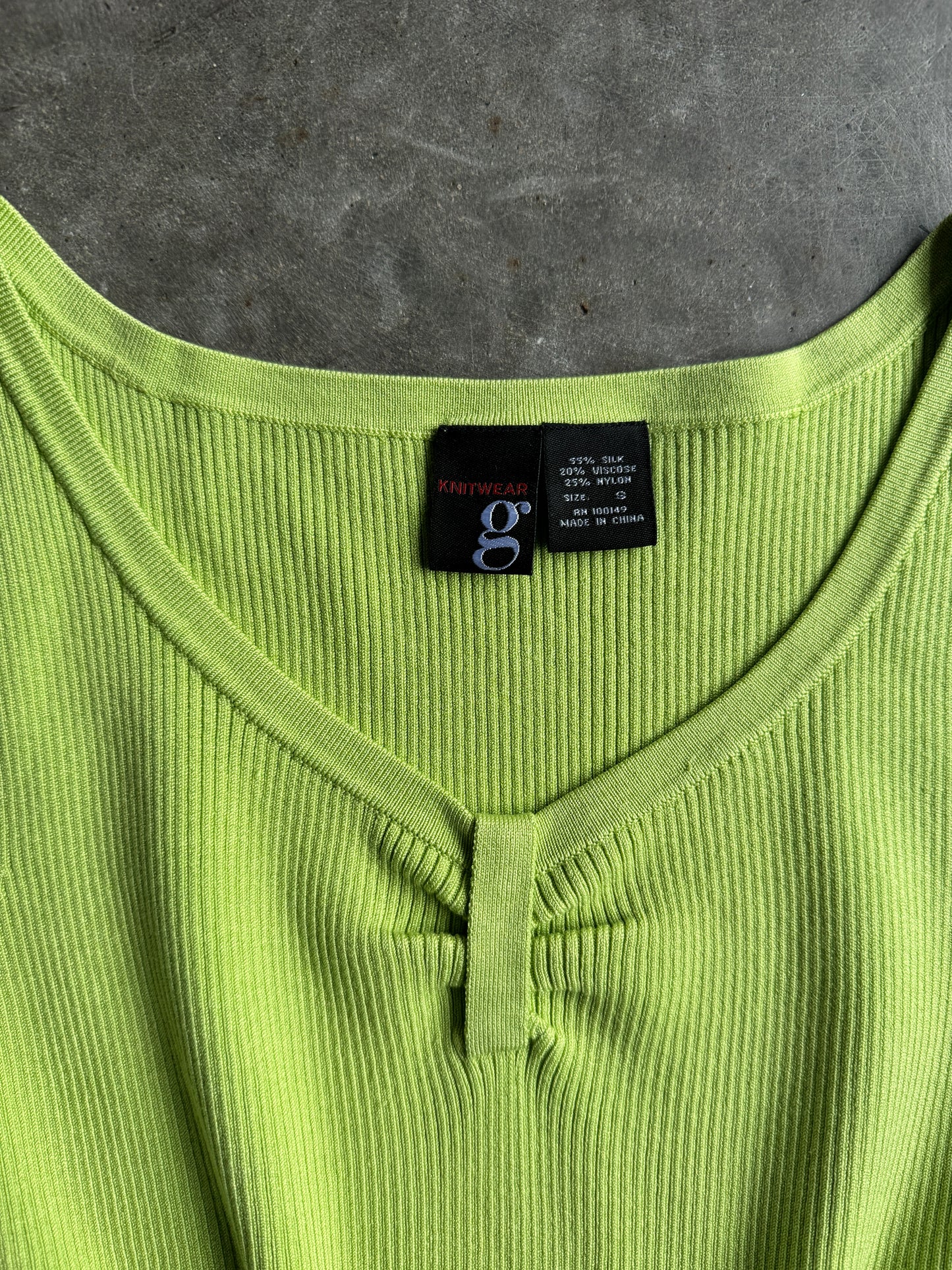 Vintage Lime Green Ribbed G Knitwear Top - M