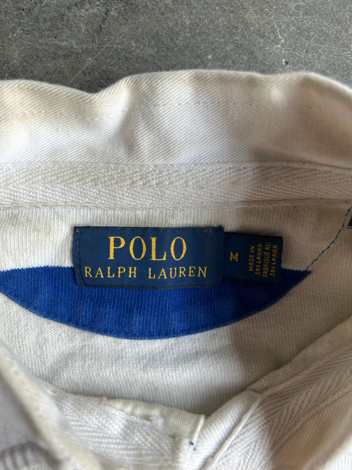 Vintage Blue/White Ralph Lauren Polo Cropped Rugby Long Sleeve - M