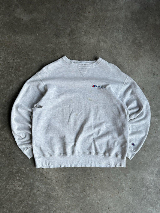 Vintage Grey Distressed Champion Crew - XL