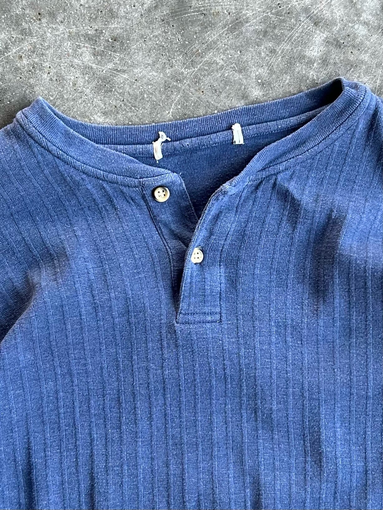 Vintage Blue Ribbed Long Sleeve Tee - XL