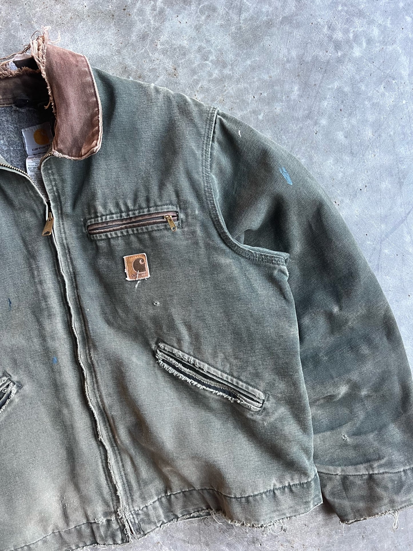 Vintage Distressed Green Flannel Lined Detroit Carhartt Jacket - L