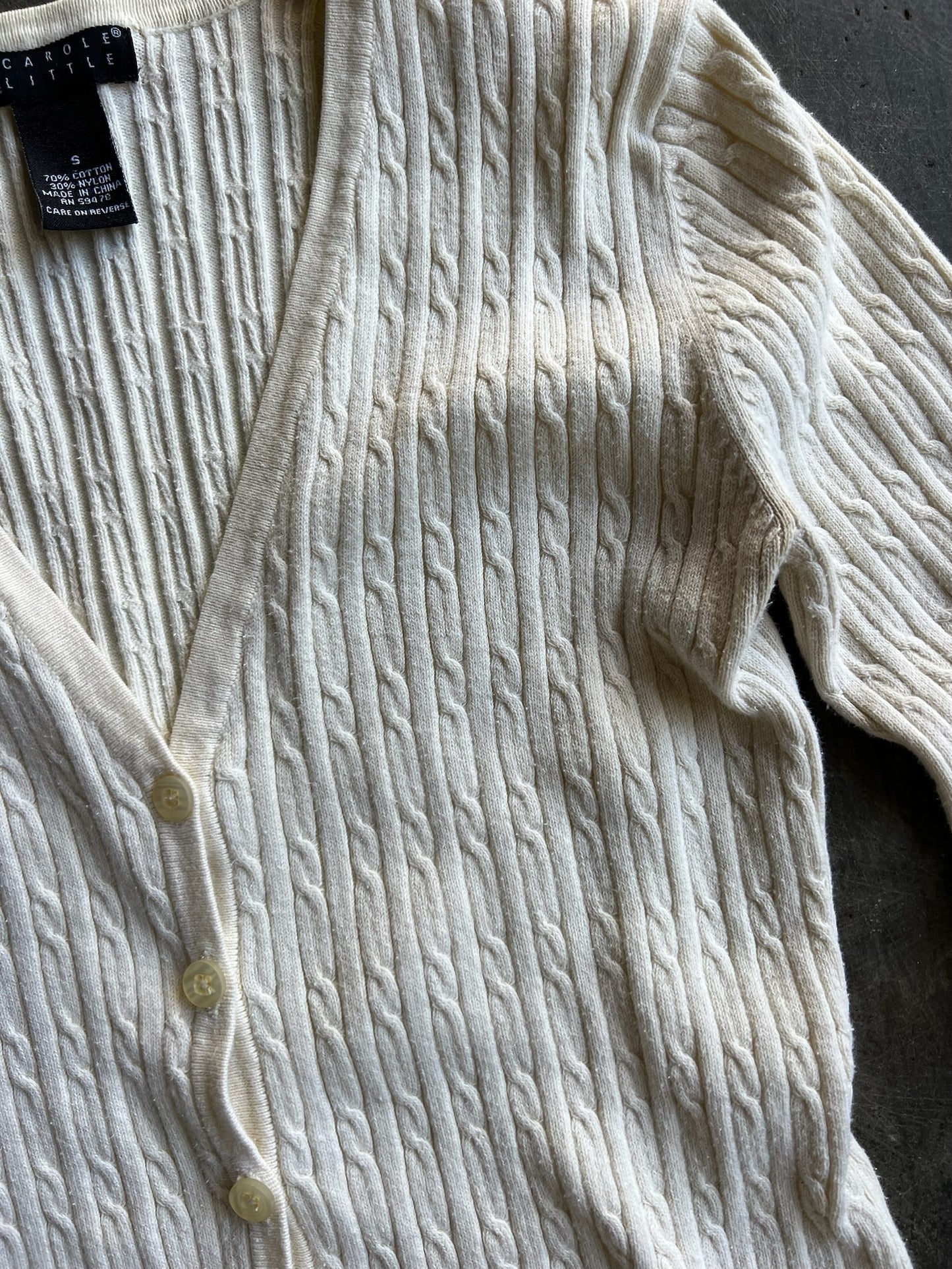 Vintage Cream Carole Little Cable Knit Cardigan - S