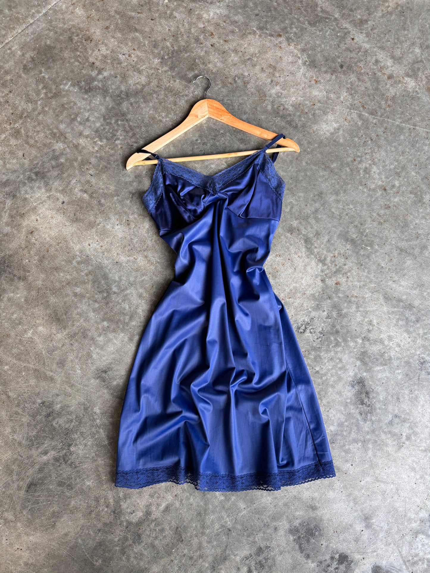 Vintage Blue Lace Silk Dress - L